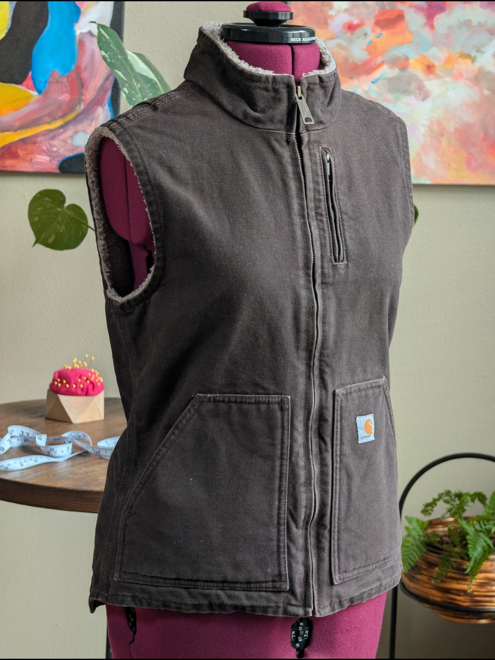 Carhartt - XS Women's "Duck Mock Neck Vest" Sherpa-Lined Utility Vest